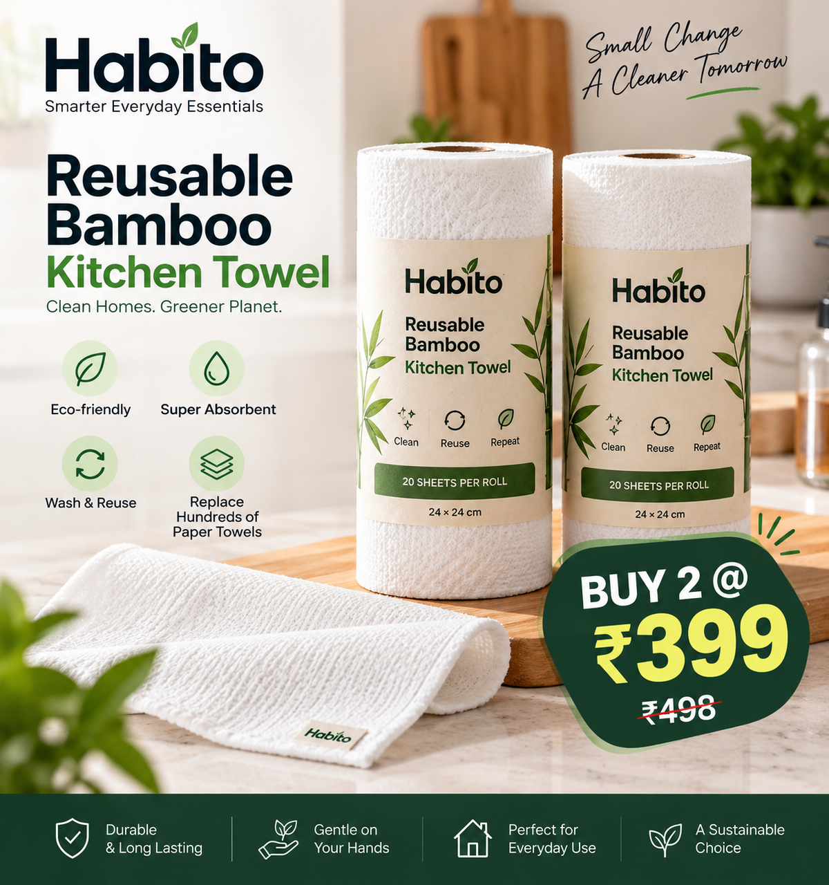 Buy 2 Bamboo Kitchen Towels at 399 Rupees