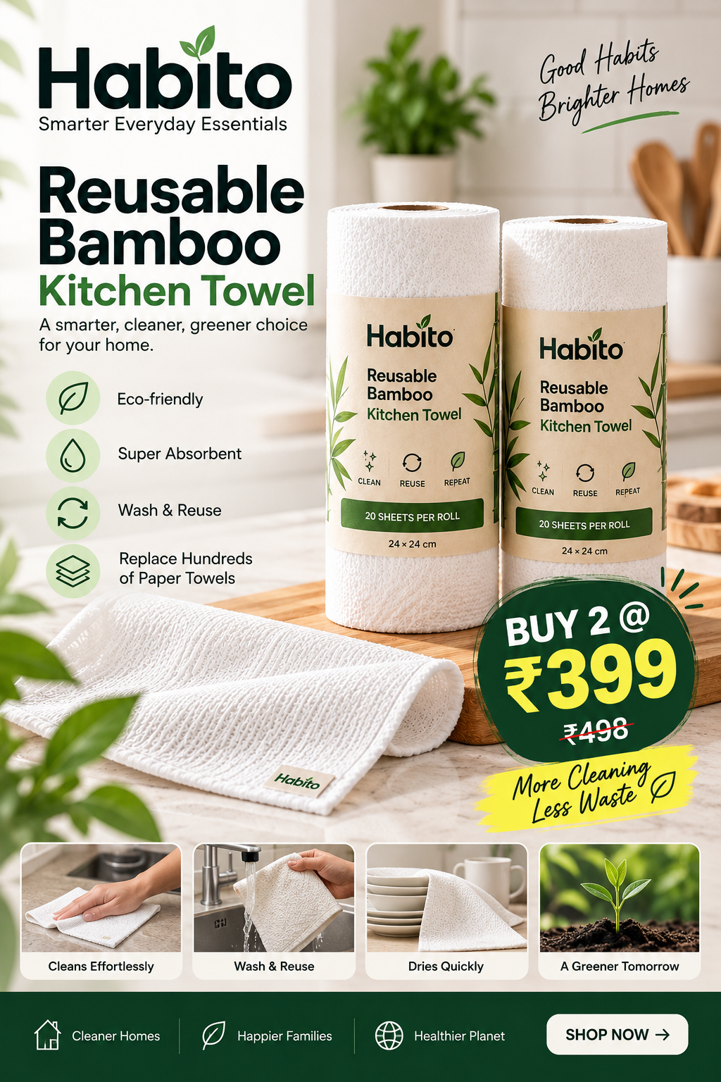 Buy 2 Bamboo Kitchen Towels at 399 Rupees