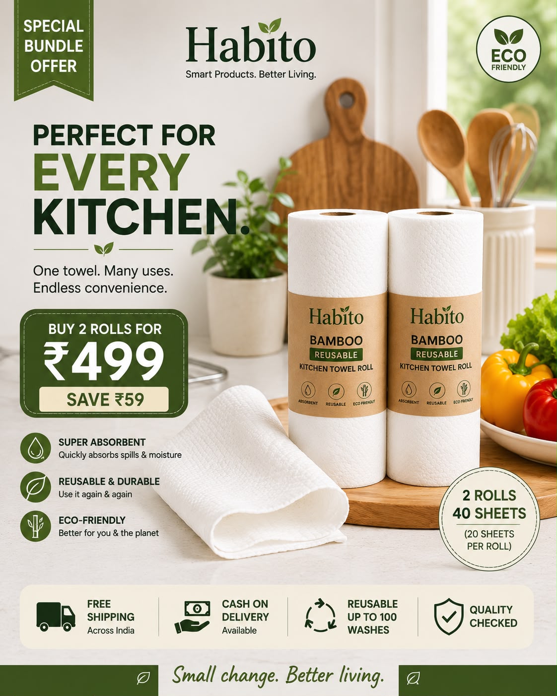Buy 2 Bamboo Kitchen Towels & Save 59 Rupees